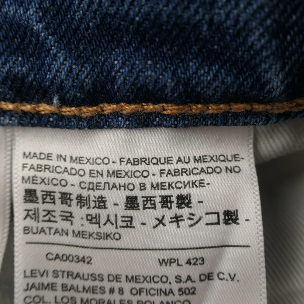 Levis Premium 511 Mens Jeans 34x32 Blue Slim Patchwork Print Distressed Stretch